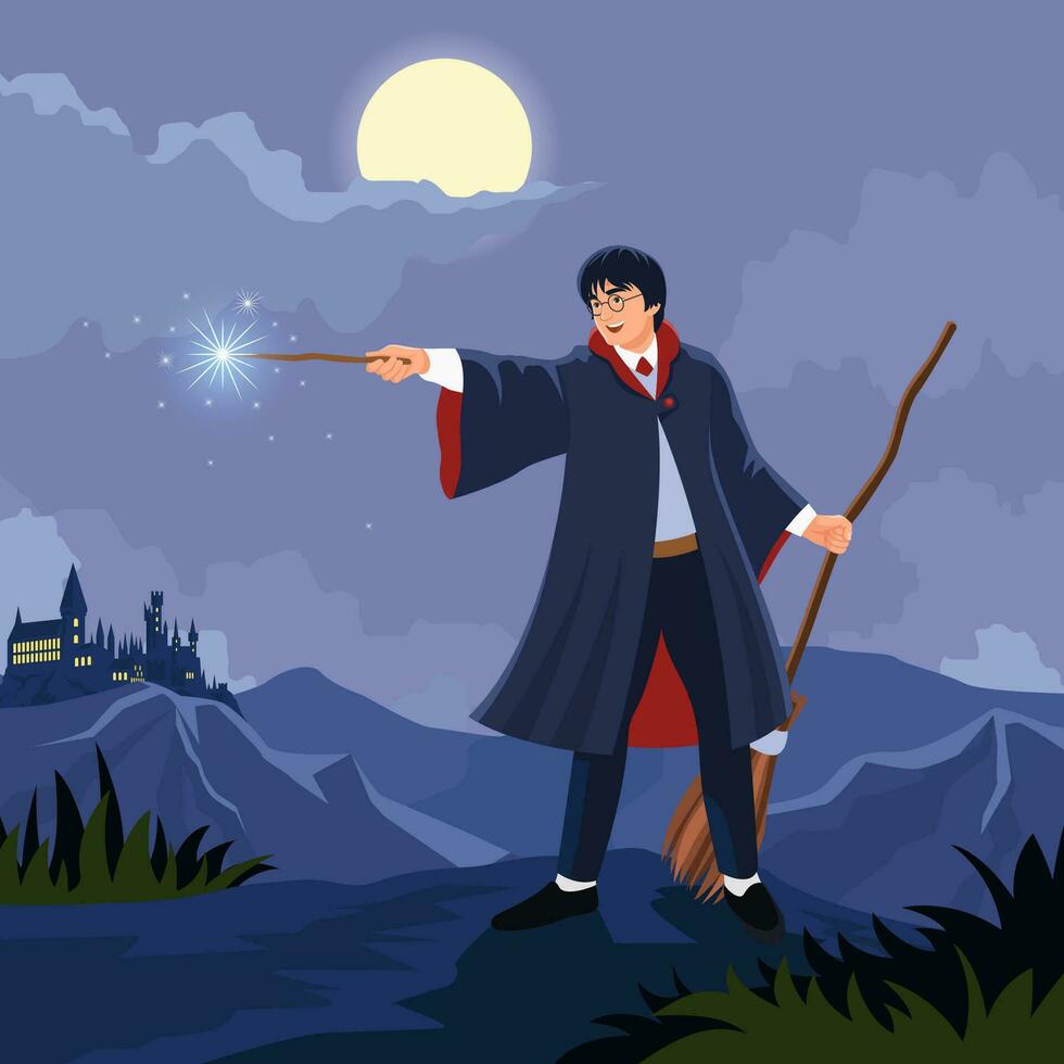 A Wizard Boy Using His Magic Skills vector