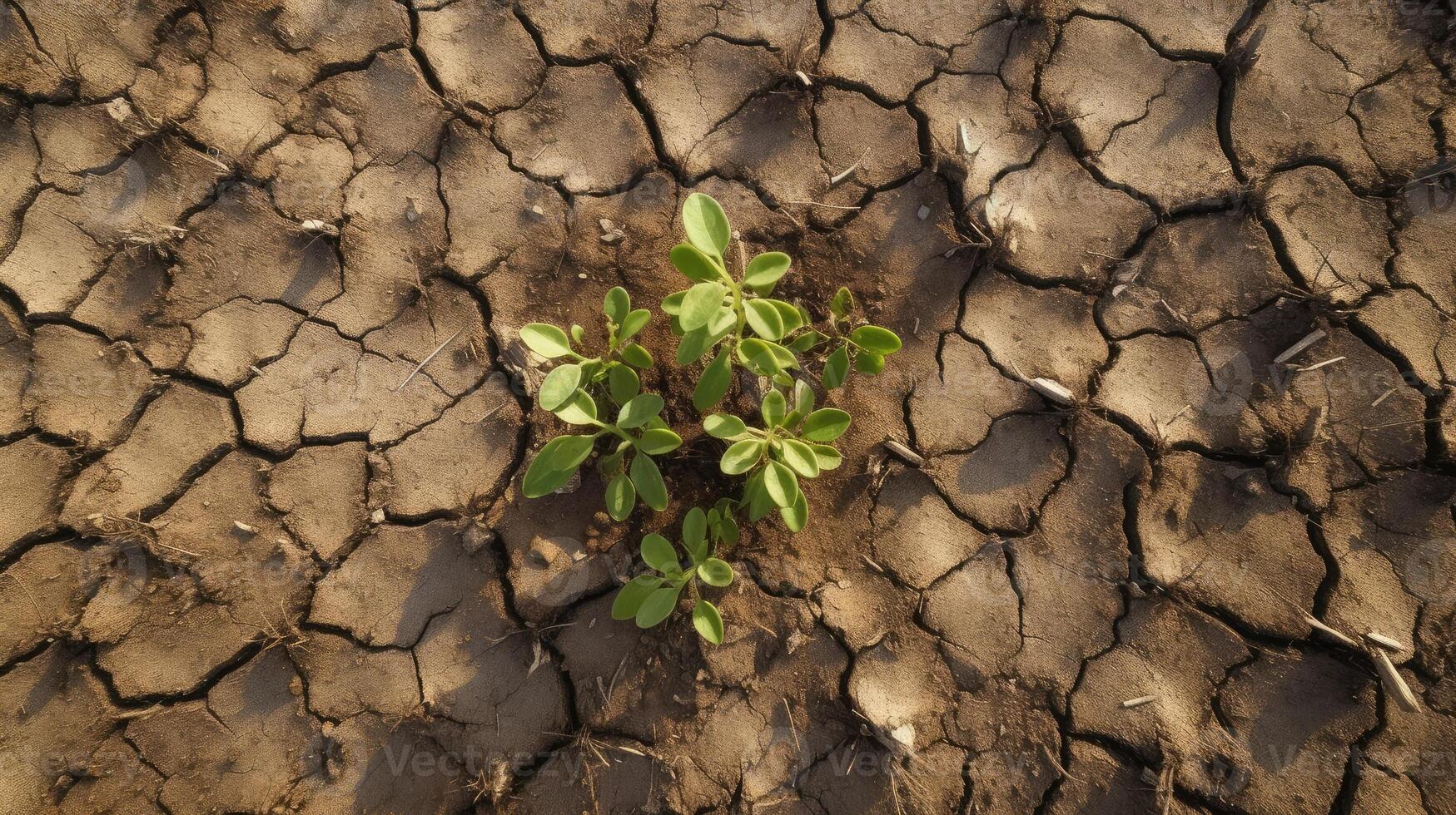 Dryland with long horizon and little green leave closeup Created With Technology photo