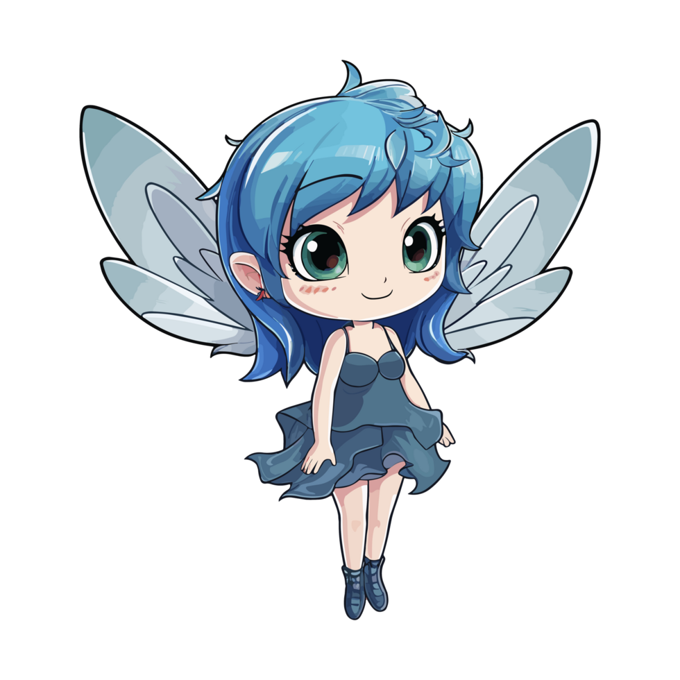 Cartoon of a fairy with Blue Hair and Blue Eyes png