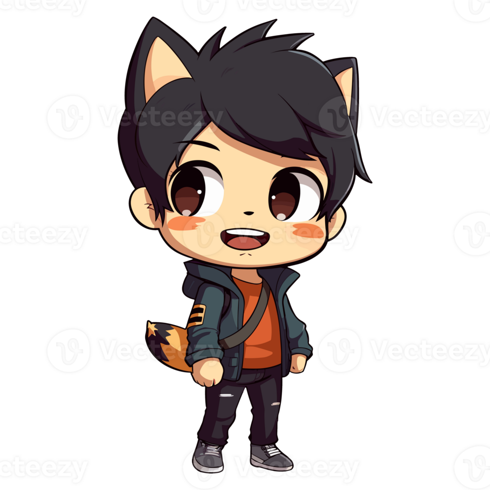 A Black Haired Cartoon Character with a Fox Tail png
