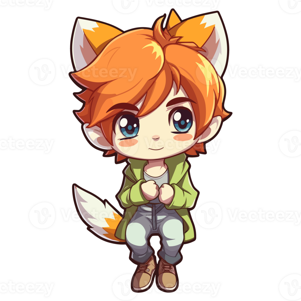 A Cartoon of a Fox With a Green Coat and Blue Eyes png