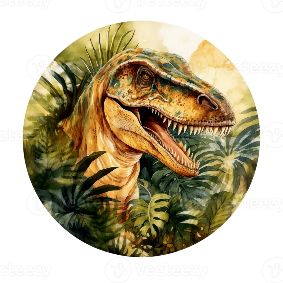 uma volta logotipo com uma dinossauro em isto ai generativo png