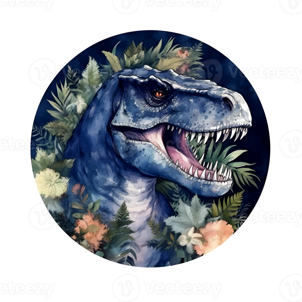 A blue T - Rex in the Center with a Green Background png