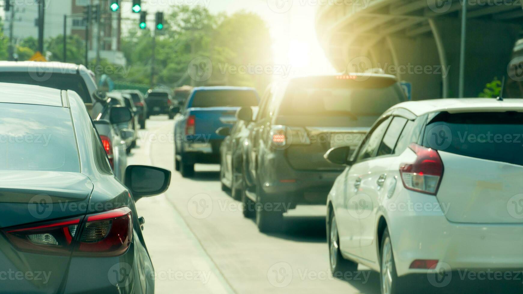 Blurred of cars on the road heading towards the goal of the trip. photo