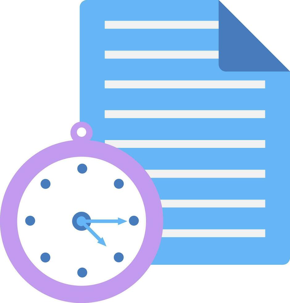 Clock with Note Page Icon in Purple and White Color. vector