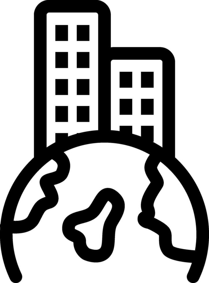Global with Buildings Icon in Black Line Art. vector