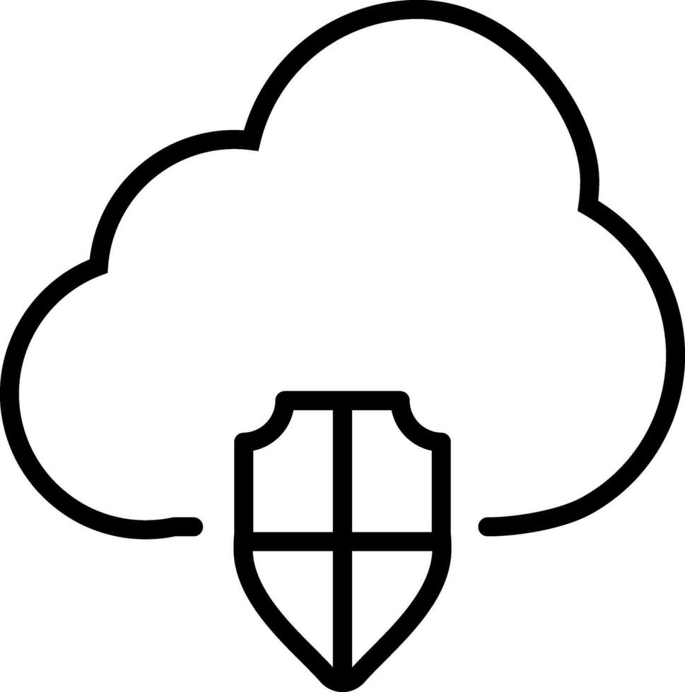 Cloud security icon in thin line art. vector