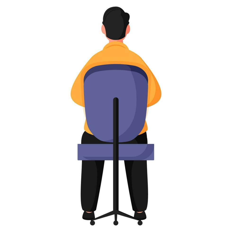 Back View of Man Sitting on Office Chair. vector