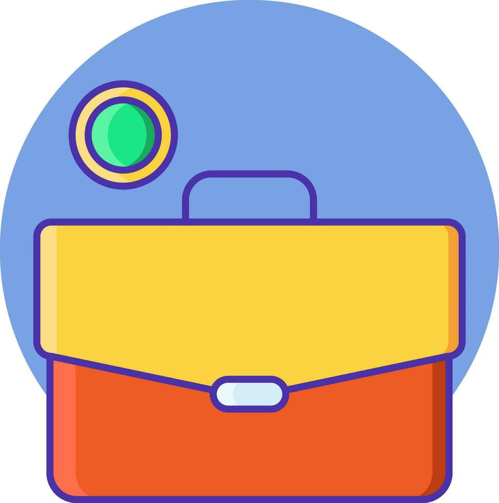 Flat style Briefcase with Coin icon on blue round shape. vector