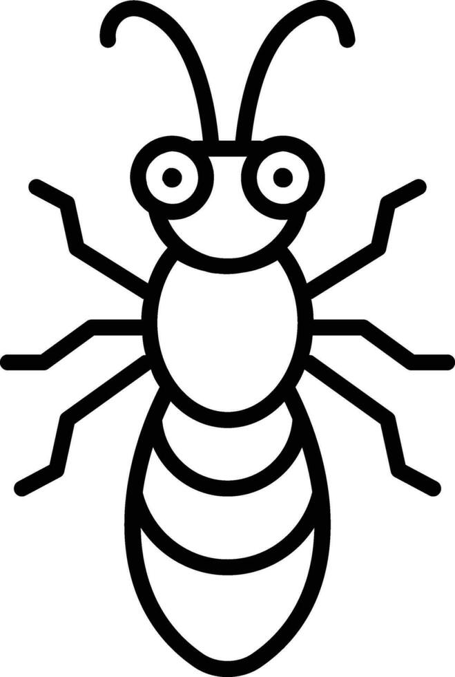 Black Line Art Cartoon Bee icon in flat style. vector