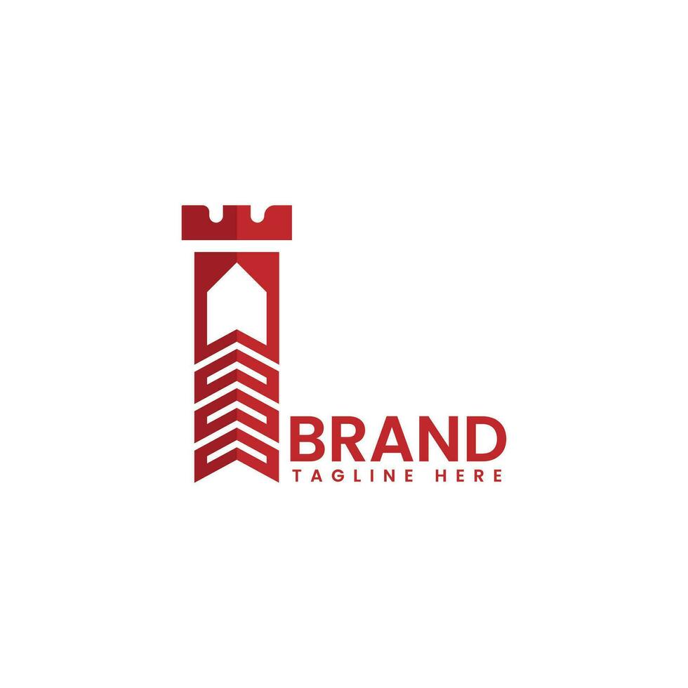 castle pillar and arrow logo vector