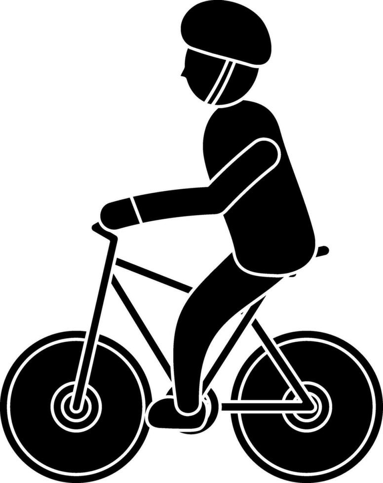 Boy Riding A Bicycle Icon In Glyph Style. vector