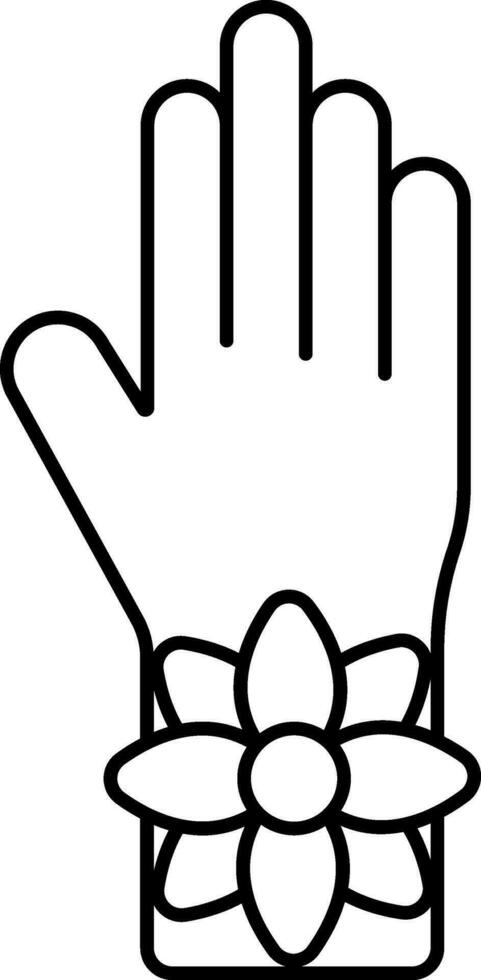 mano vistiendo rakhi pulsera icono en negro línea Arte. vector