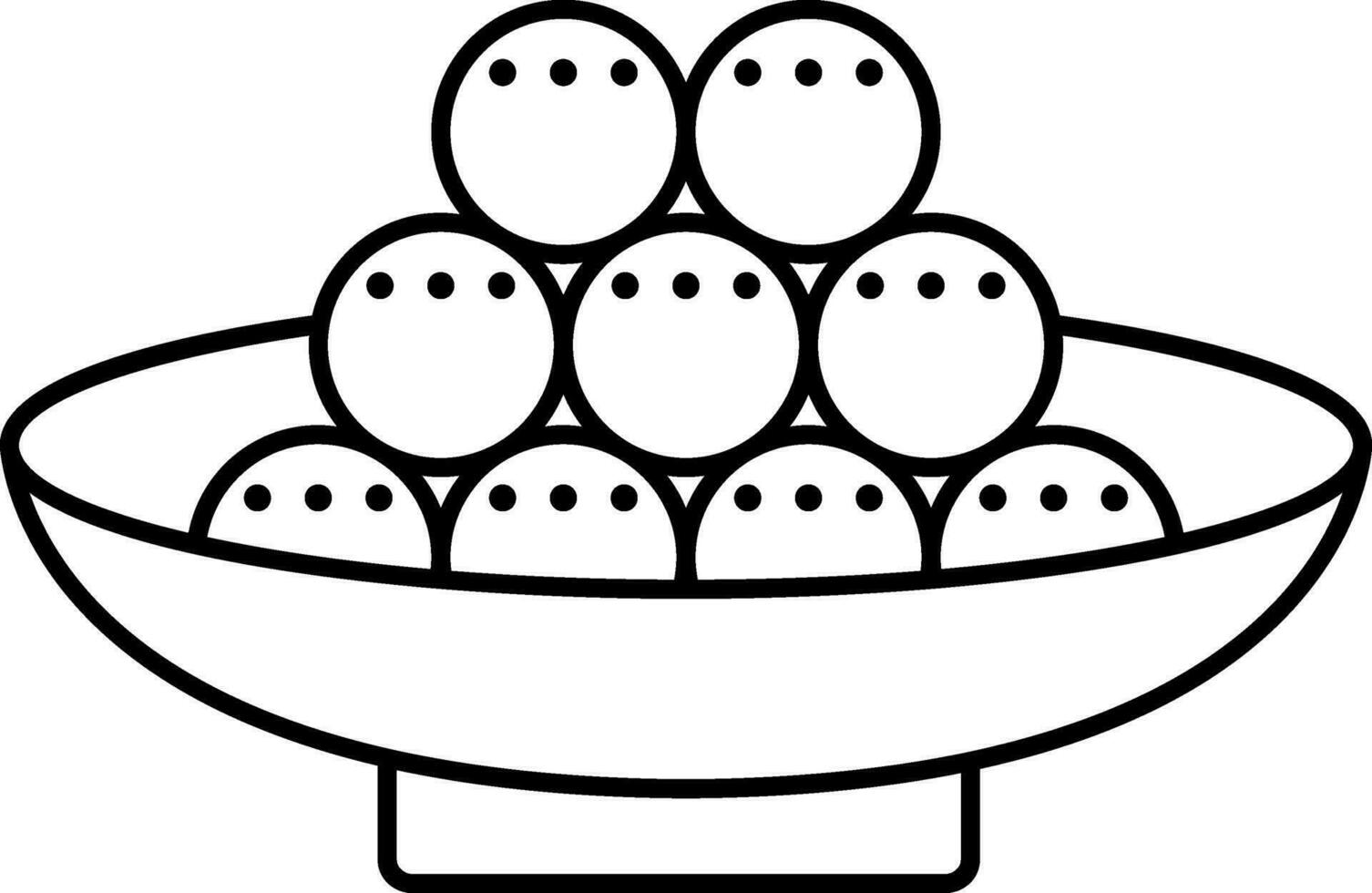 Linear Style Sweet Balls Laddu On Bowl Icon. vector