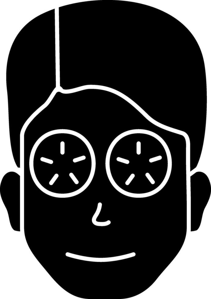 black and white Man Facial Mask With Cucumber Icon. vector