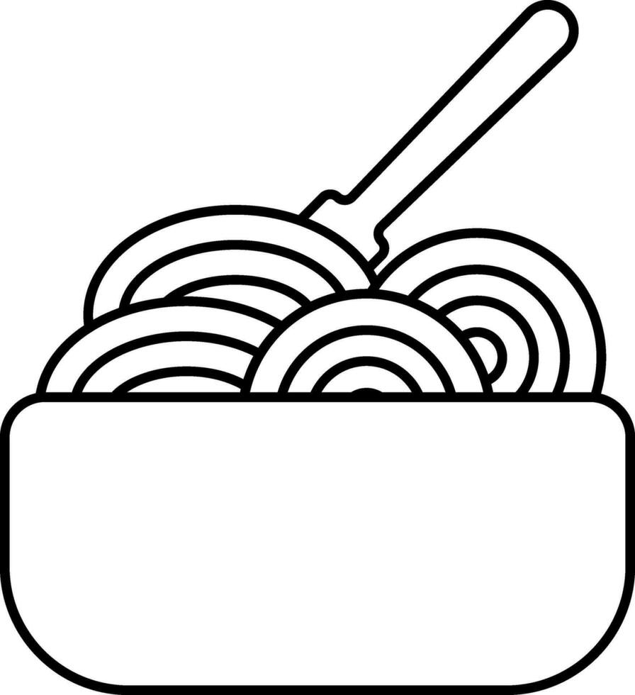 Spaghetti Bowl Icon In Black Stroke. vector