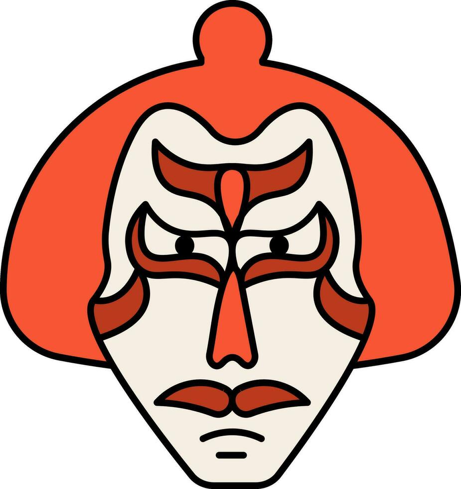 kabuki danza cara naranja y blanco icono o símbolo. vector