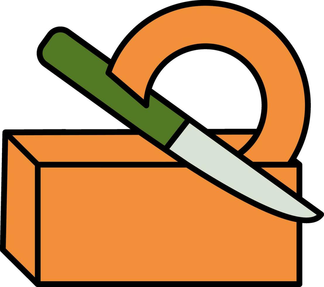 Scroll Butter Cut With Knife Icon In Orange And Green Color. vector