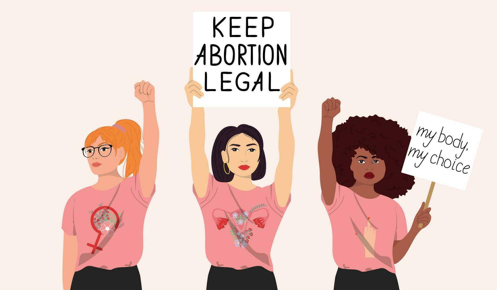 Women crowd protesting against abortion law. vector