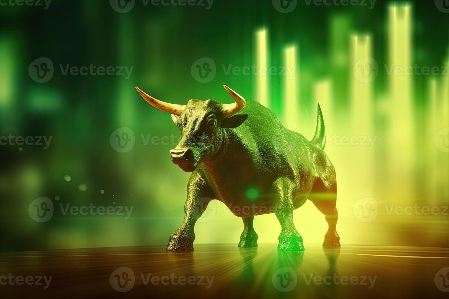 Stock market bull market trading Up trend of graph green background rising price . photo