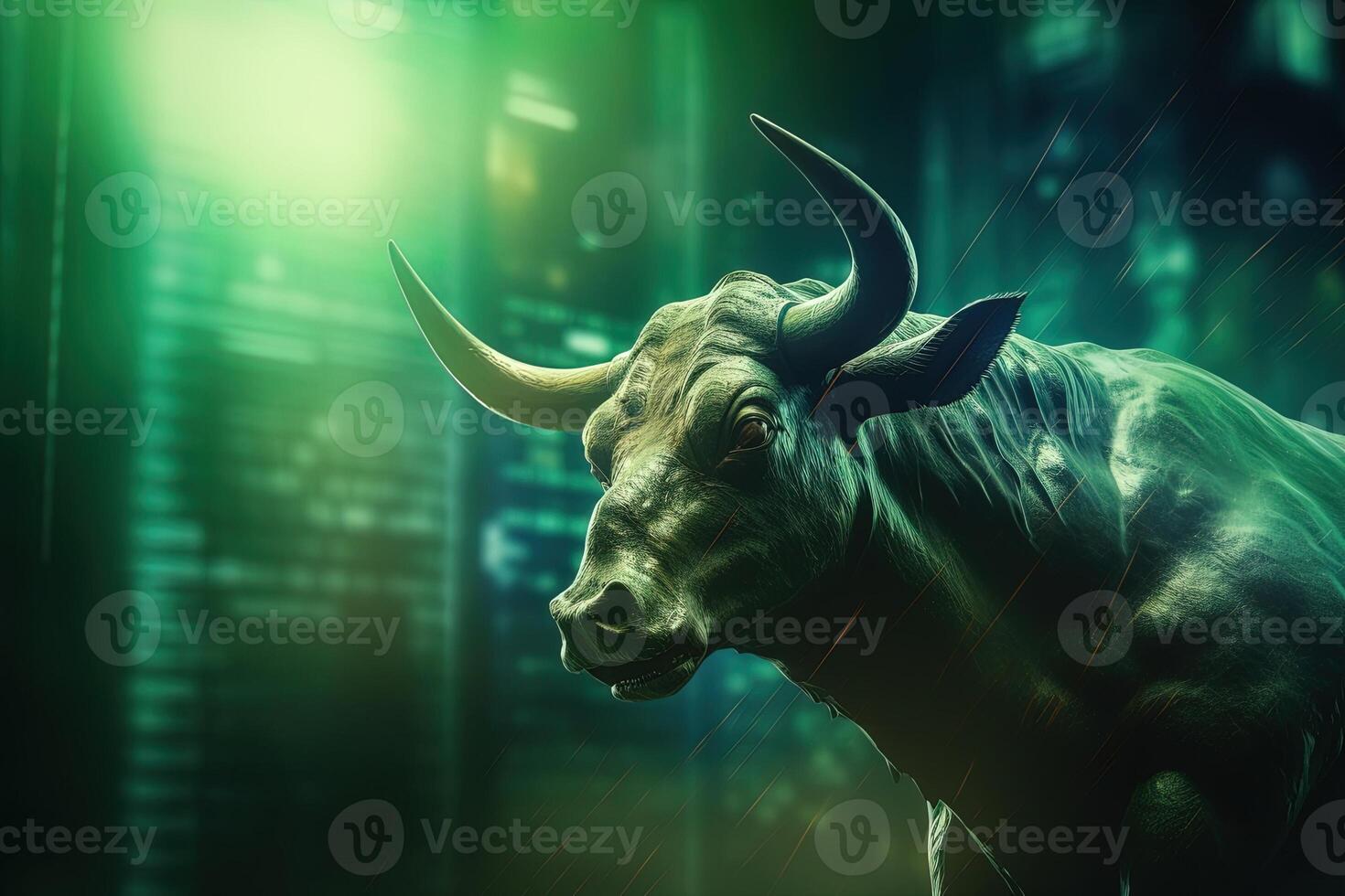 Stock market bull market trading Up trend of graph green background rising price . photo