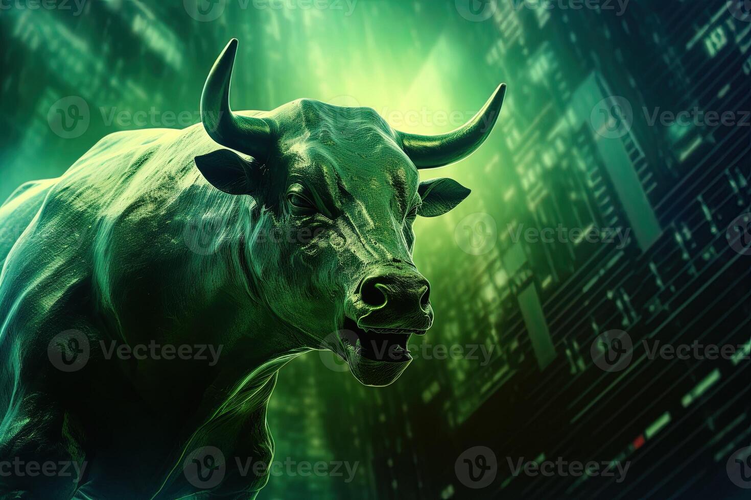 Stock market bull market trading Up trend of graph green background rising price . photo