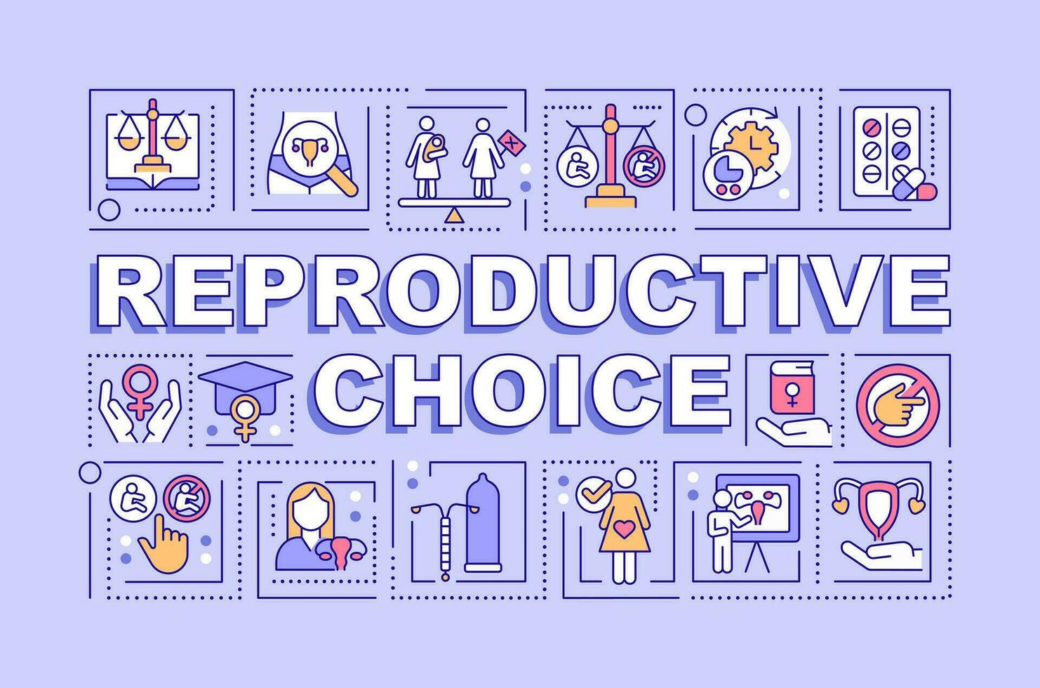 Reproductive choice word concepts purple banner. Family planning. Infographics with editable icons on color background. Isolated typography. Vector illustration with text