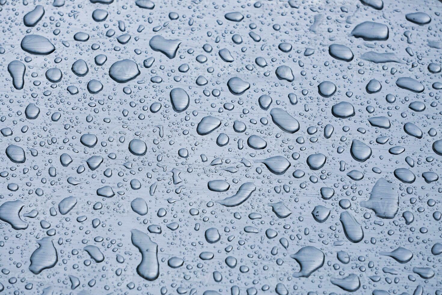 raindrops on the window in rainy days, abstract and blue background photo