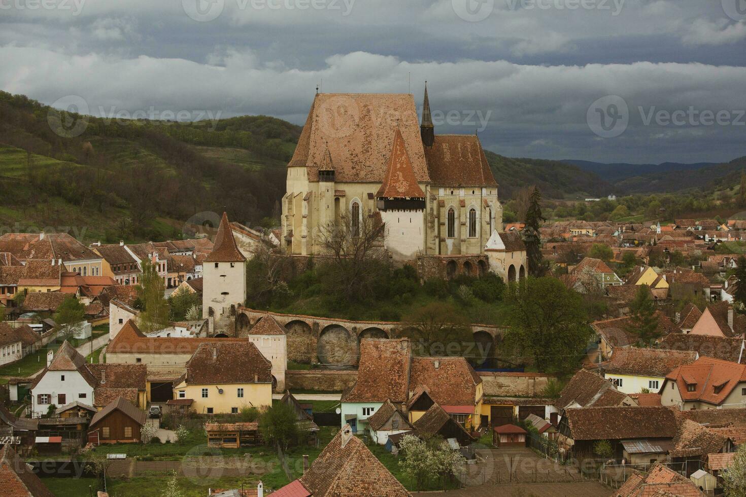 Biertan a very beautiful medieval village in Transylvania, Romania. A historical town in Romania that has preserved the Frankish and Gothic architectural style. Travel photo. photo