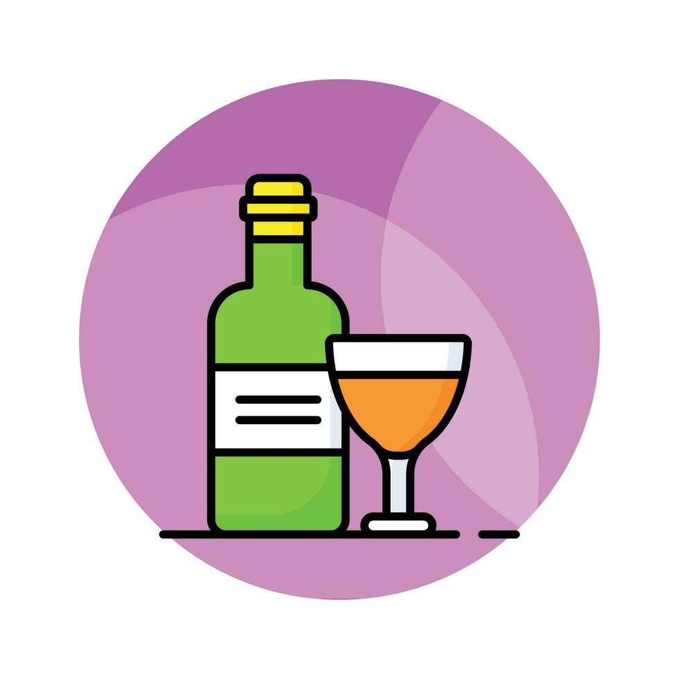 Wine glass with bottle showing vector of alcoholic drink in modern style