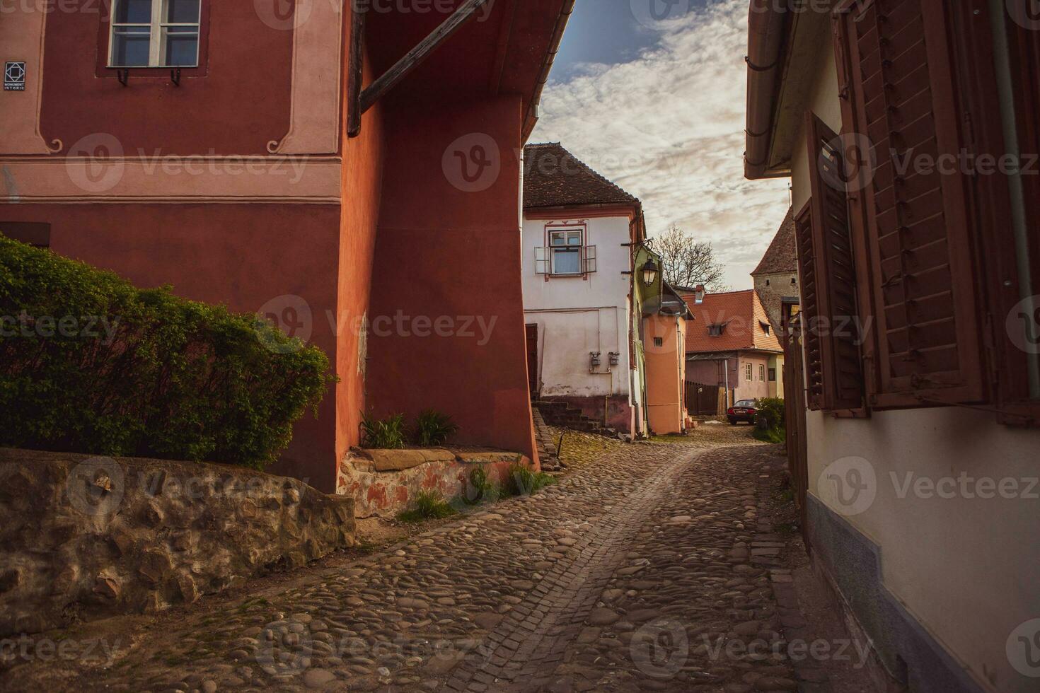 A beautiful medieval citadel city of Sighisoara in the heart of Romania, Transylvania travel destination in Eastern Europe. photo