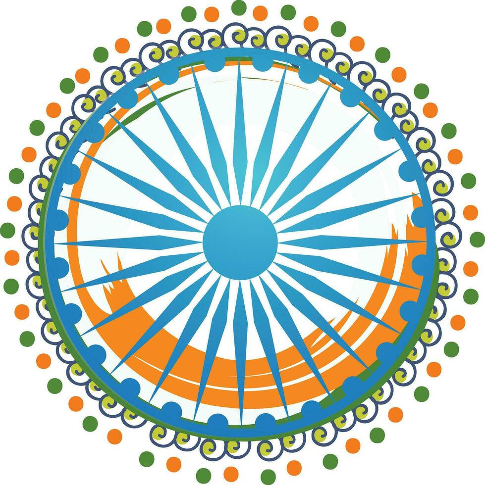 Ashoka wheel in beautiful rangoli design. vector