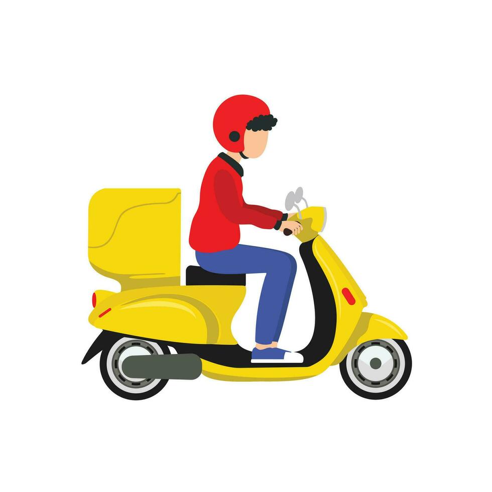 Food delivery man riding a yellow scooter vector illustration