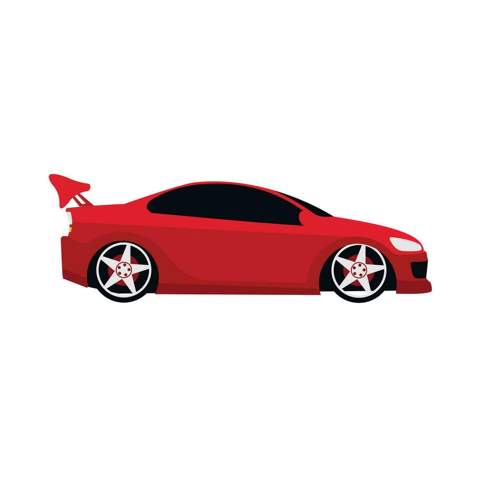 Red car. Side view vector illustration in trendy flat style, isolated on white background