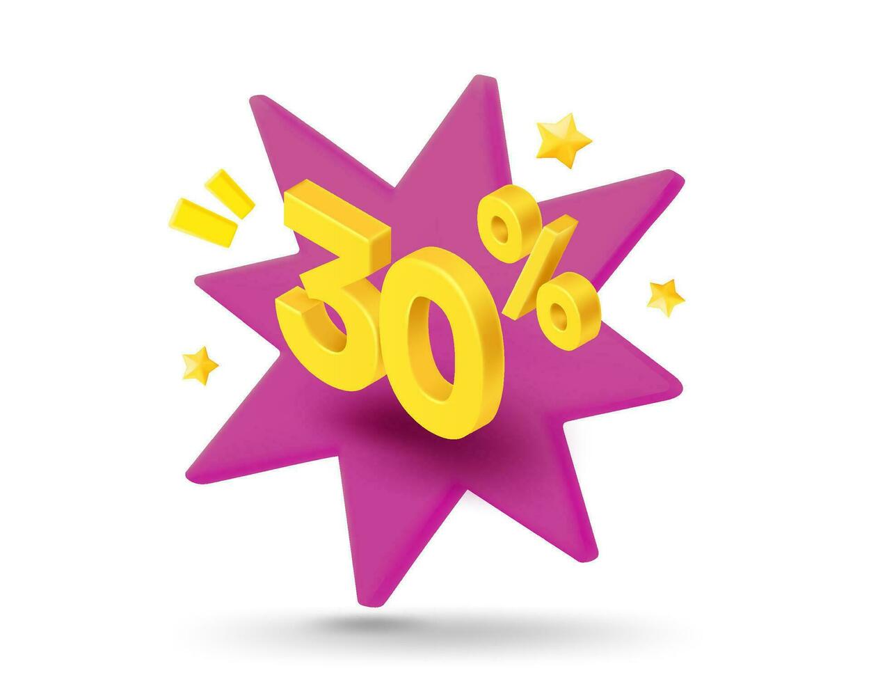30 percent sale. Shining gold digits with flash effect. Season Discount concept. 3d vector banner