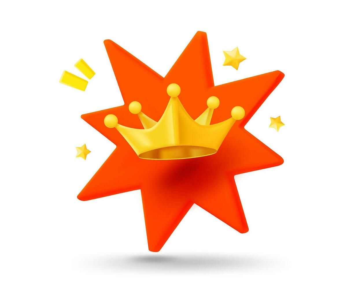Shining gold crown with flash effect. 3d vector icon