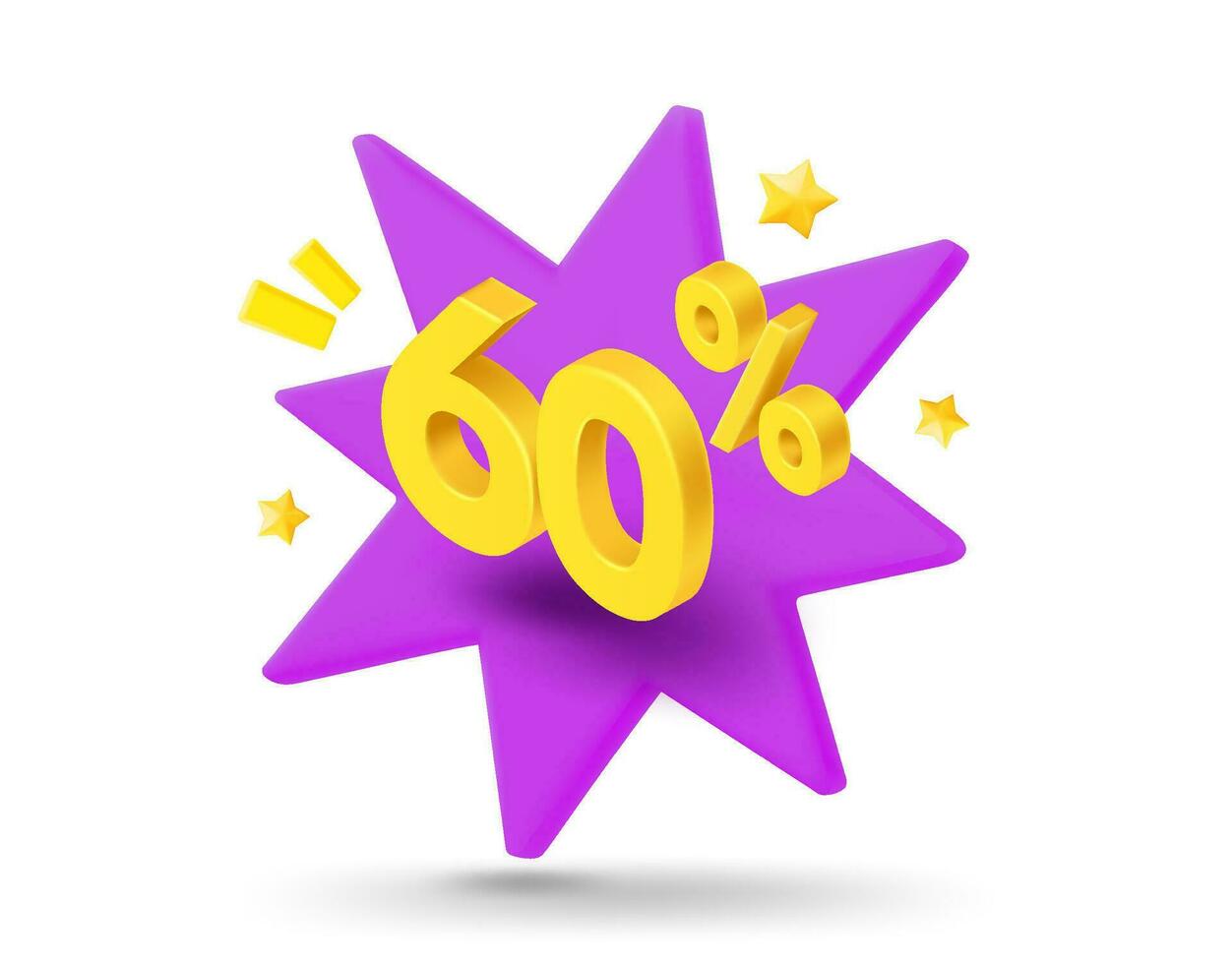 60 percent sale. Shining gold digits with flash effect. Season Discount concept. 3d vector banner