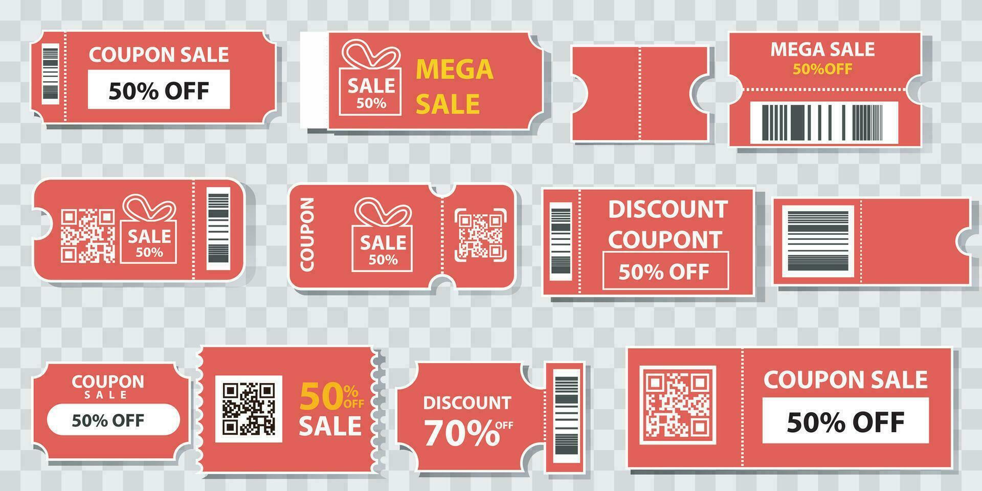 Sales Vouchers. Coupon symbol design for sale and giveaway event posting on social media, discount tickets collection vector