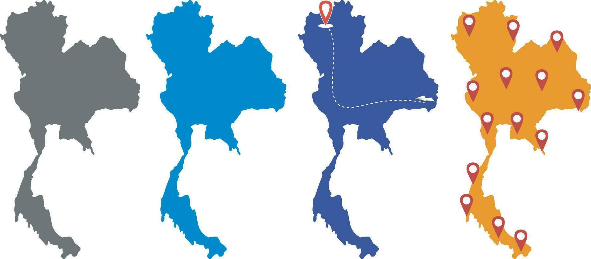 Thailand country map with 3 colors and destination dots vector illustration collection