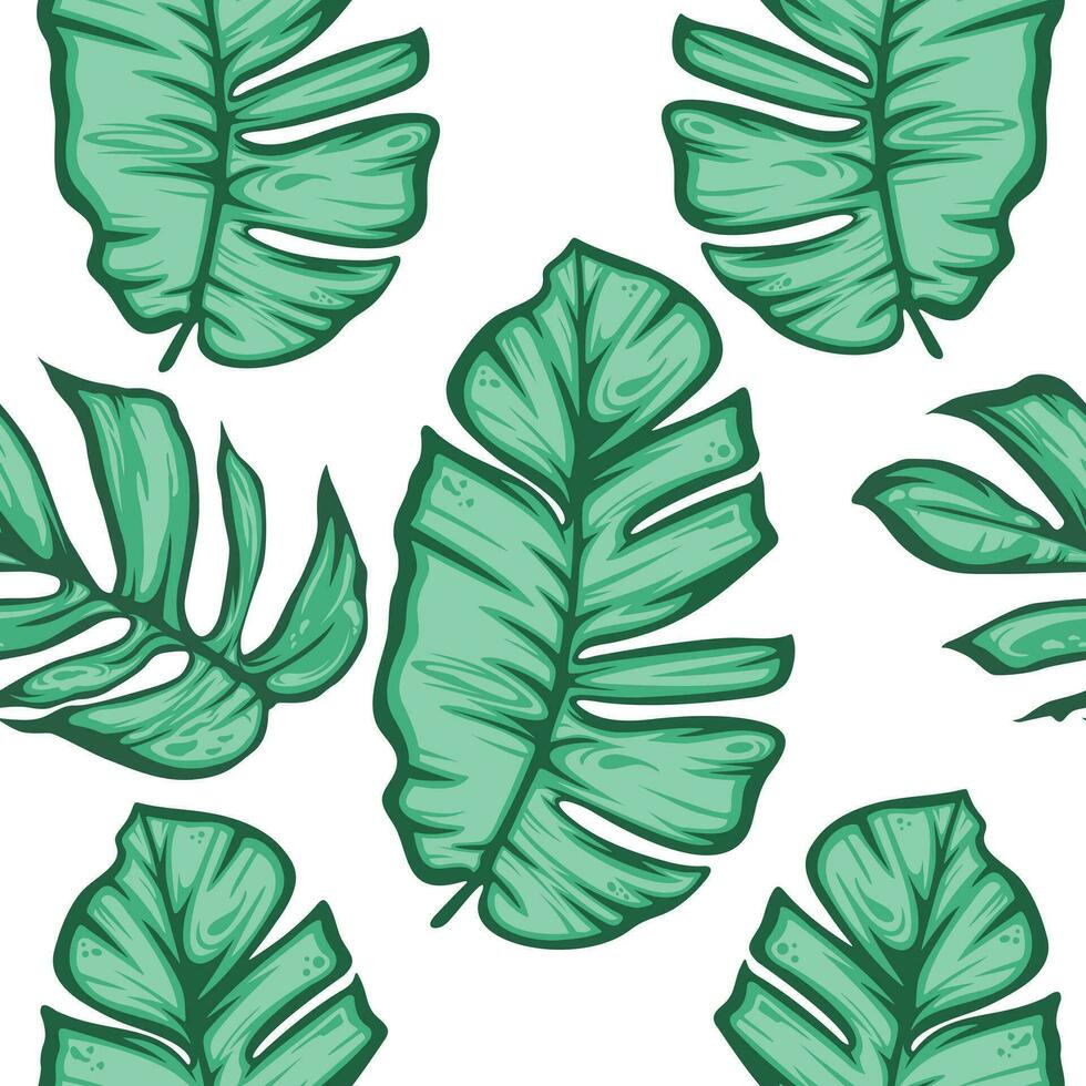 Philodendron leaves seamless pattern, floral seamless pattern vector