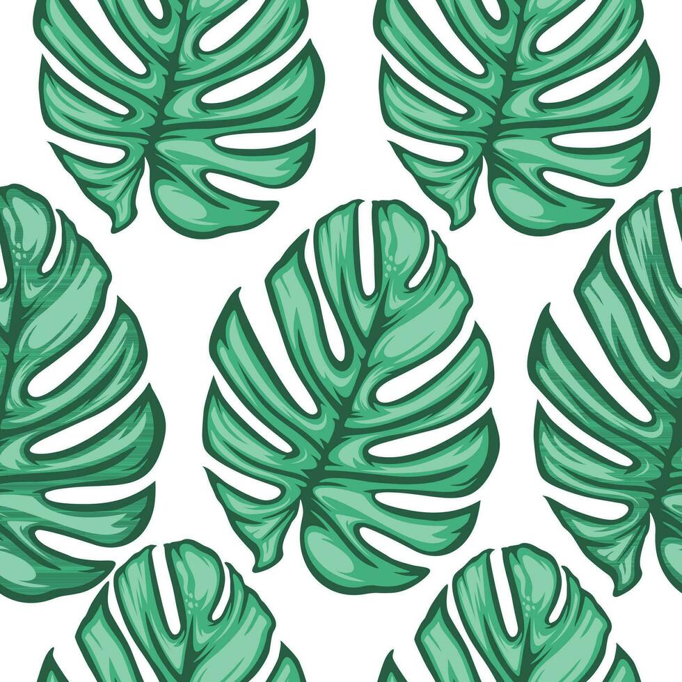 Exotic tropical vrctor background with hawaiian plants and flowers. Seamless indigo tropical pattern with monstera and sabal palm leaves vector