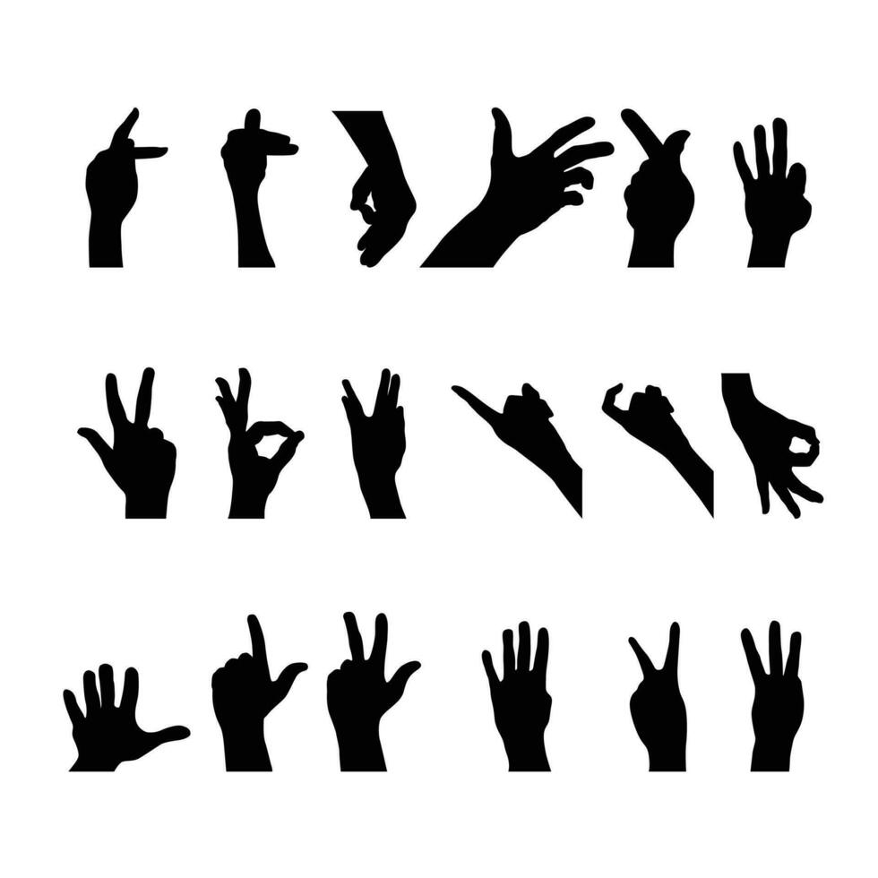 various of hand gesture silhouette vector illustration