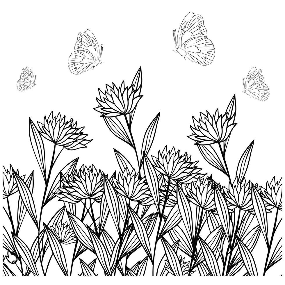 Abstract hand drawn floral pattern with lily flowers. Vector illustration. Element for design.