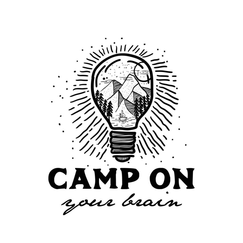 logotipo retro de camping y aventura al aire libre. el emblema de los exploradores de cachorros. versión vectorial en color y en blanco y negro del cartel para el senderismo. vector