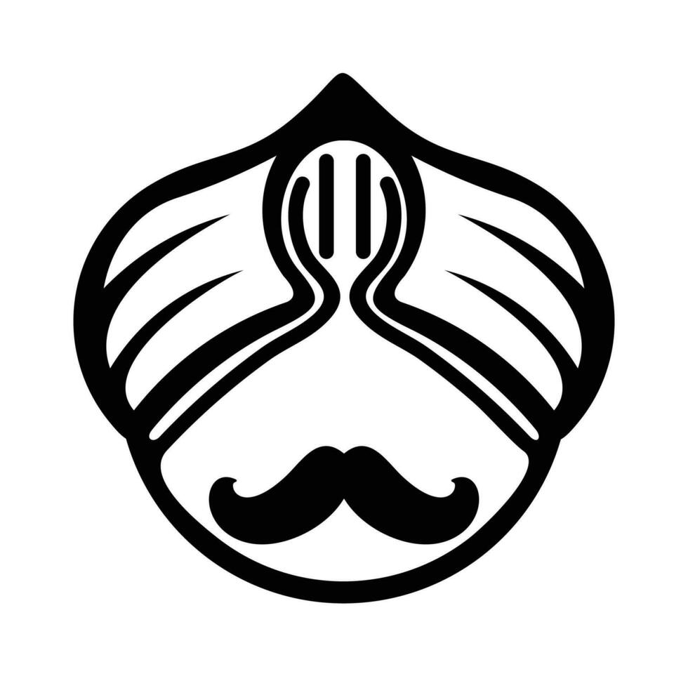 Turban Fork Mustache Indian Food Restaurant logo design vector