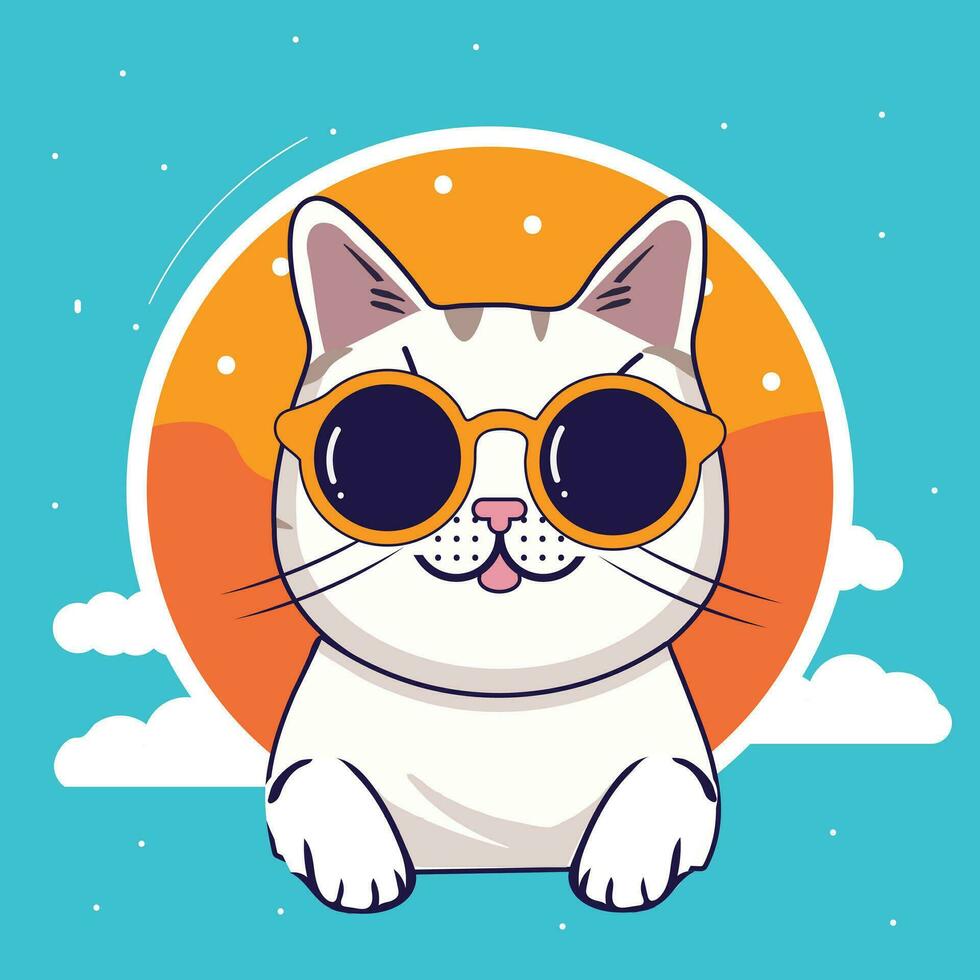 cute cat wearing sunglass, summer vibes vectors