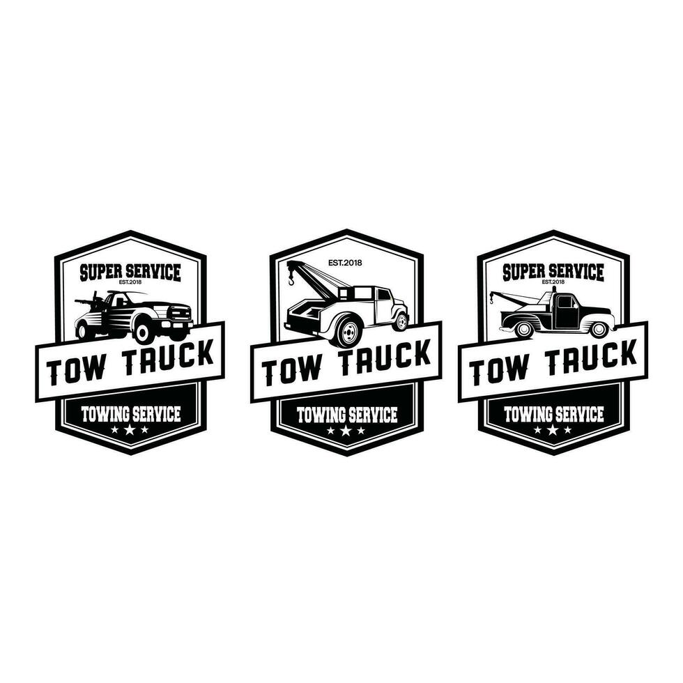 Vintage car tow truck emblems, labels and design elements vector