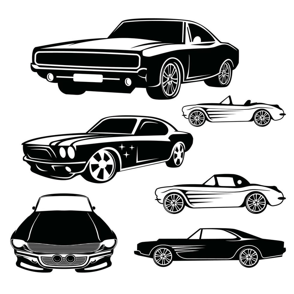 Cars muscle 70s vector set