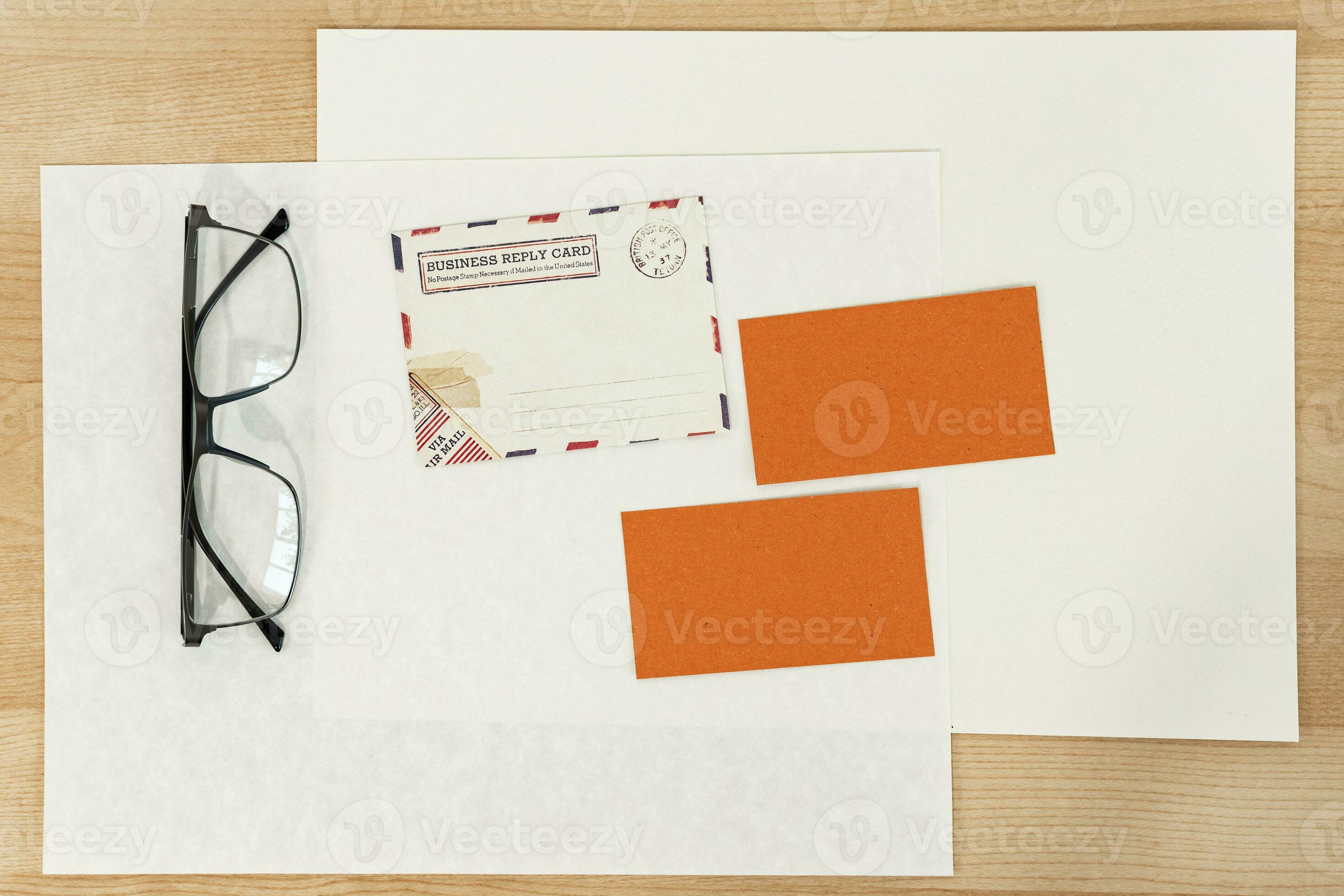 Blank business cards with empty copy space. Flat lay, top view business mock up template
