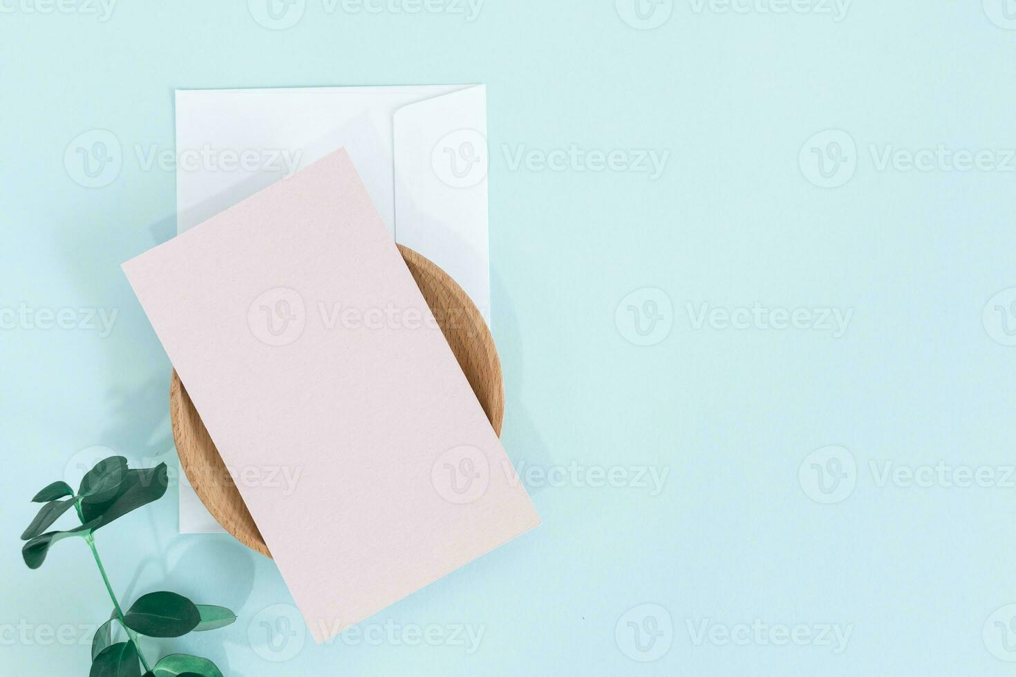 Empty greeting card with kraft envelope. Wedding concept. photo